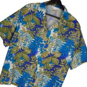 Vintage Melrose Studio Womens 100% Silk Button-Up Shirt Sz Large Floral Bohemian